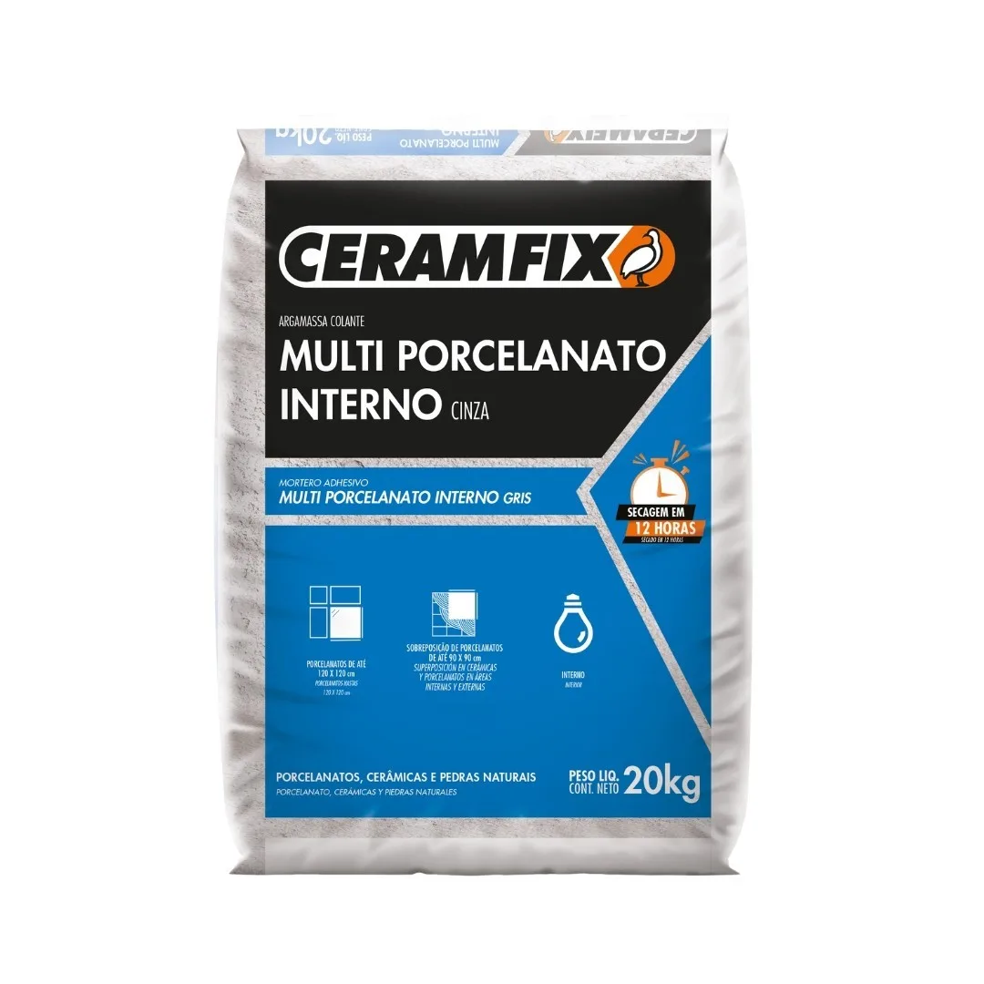 Argamassa Colante Multi Porcelanato Interna Cinza Ceramfix 20 Kg