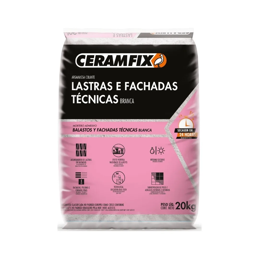 Argamassa Colante Lastras E Fachadas Técnicas Branca Ceramfix 20 Kg