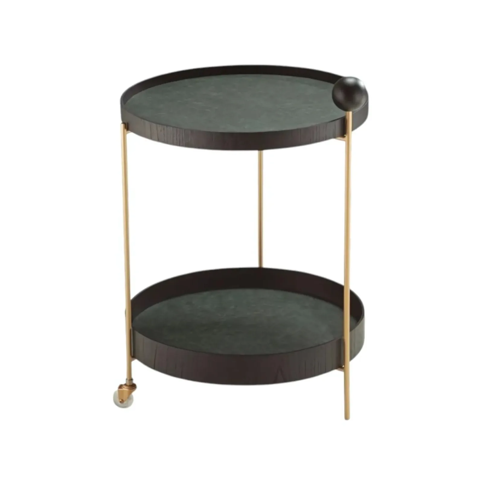 Carrinho Bar Redondo Com Bandejas de Apoio Recouro Interno Ecosmart Verde Borda Lamina Ébano Dourado Ouro Metalizado A 710 x 540 mm Meridiano Design Tonda
