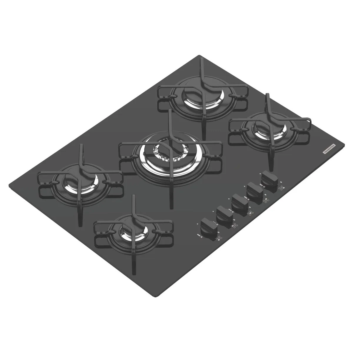 Cooktop a Gás Tramontina Penta Vidro Temperado Preto Trempes Aço Carbono Acendimento Superautomático 5 Queimadores