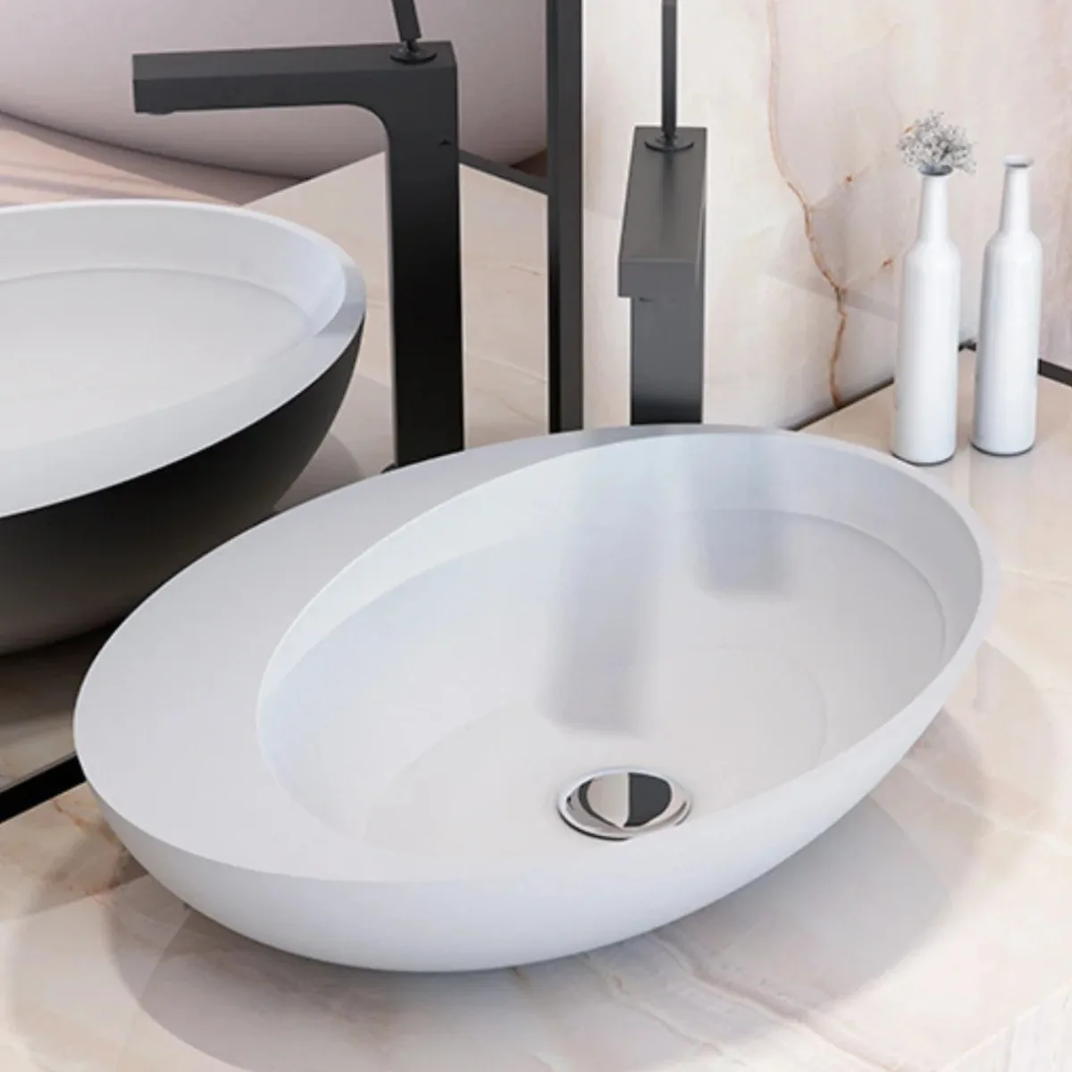 Cuba de Apoio Oval com Mesa para Banheiro Branco Fosco Acetinado Sabbia Galena Duramatt