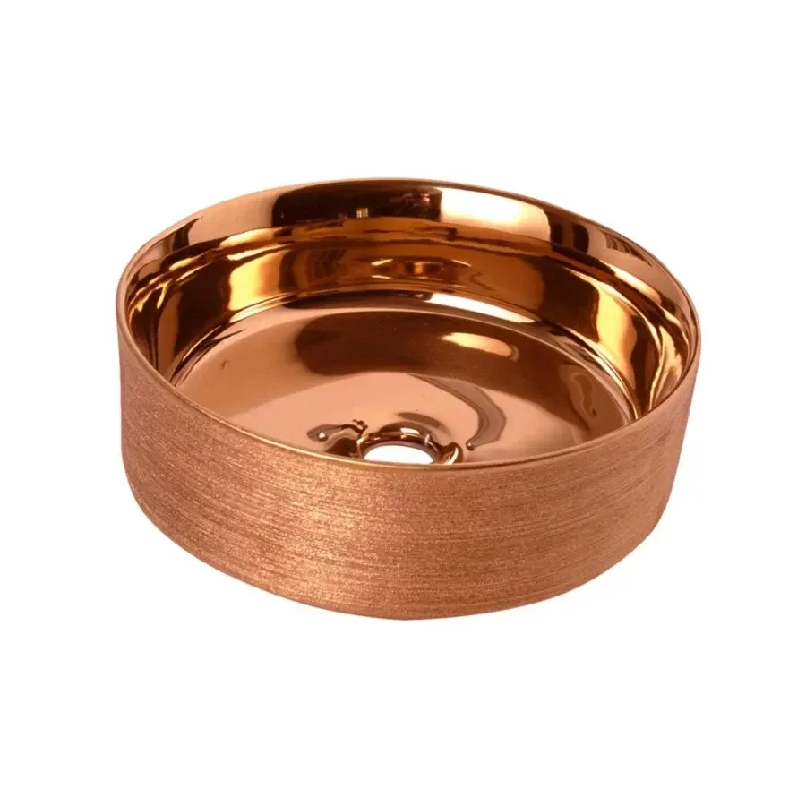 Cuba de Apoio Redonda 36cm para Banheiro Rosé Gold Lexxa Bagno