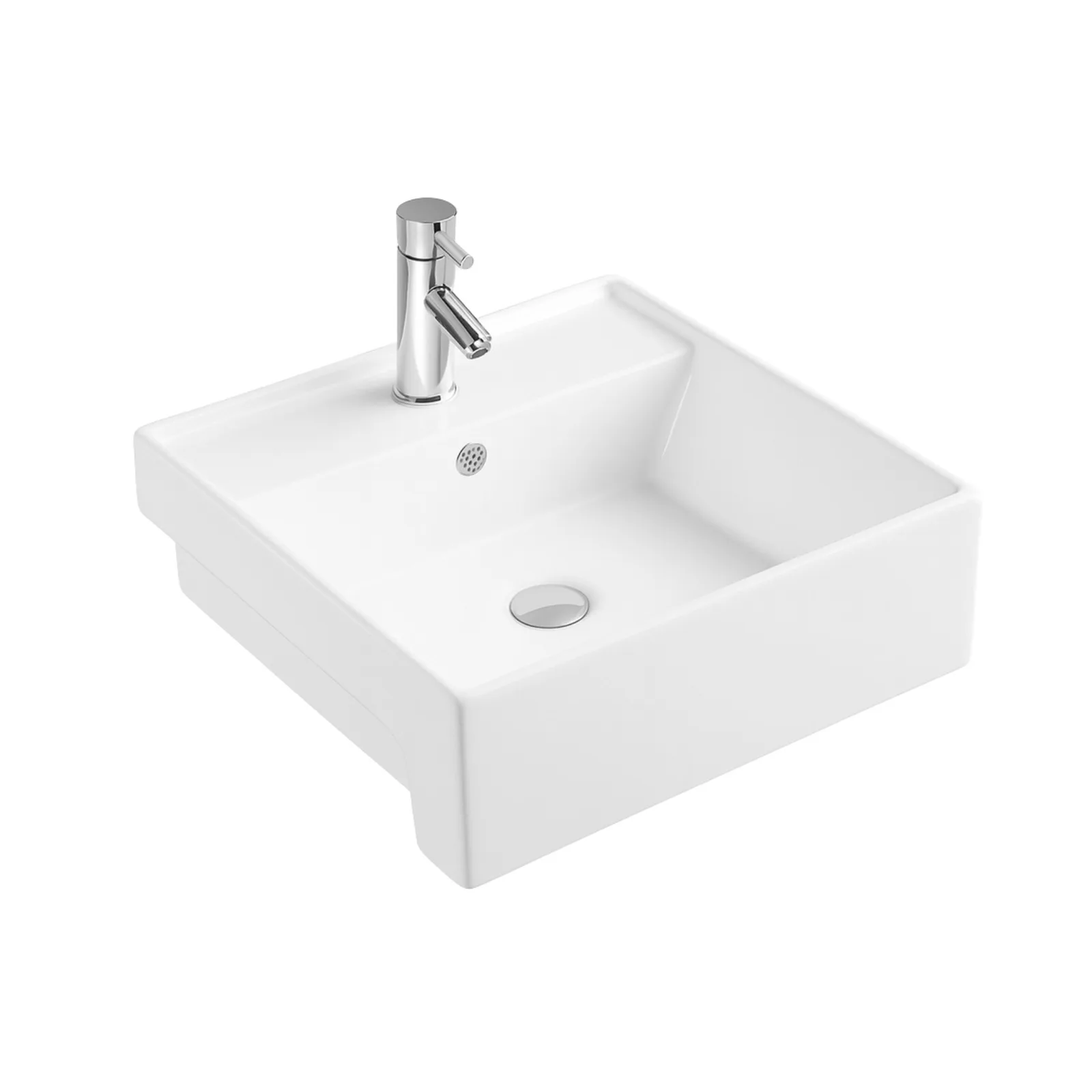 Cuba de Semiencaixe Quadrada para Banheiro 38x38 com Bancada Branco Vivace