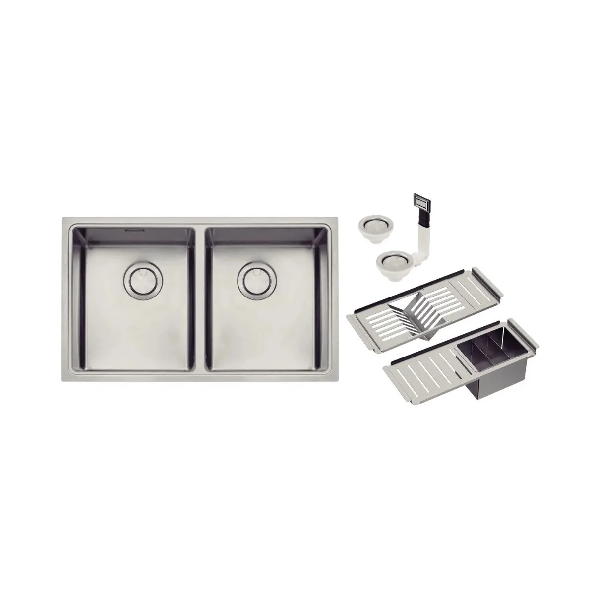Cuba Inox Dupla Retangular de Sobrepor para Cozinha 77x46cm Acetinado com Acessórios Tramontina Design Collection Quadrum 2C 34