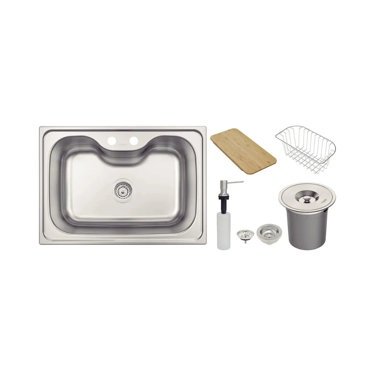 Cuba Inox Retangular de Embutir para Cozinha 64x49cm com Acessórios e Lixeira 5L Tramontina Morgana 60 FX