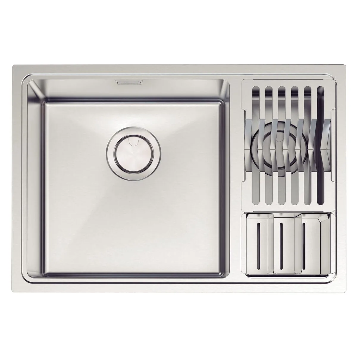 Cuba em Aço Inox com Acabamento Acetinado 66x46 com 2 Cubas e escorredor de pratos e escorredor de talheres Tramontina Design Collection Quadrum