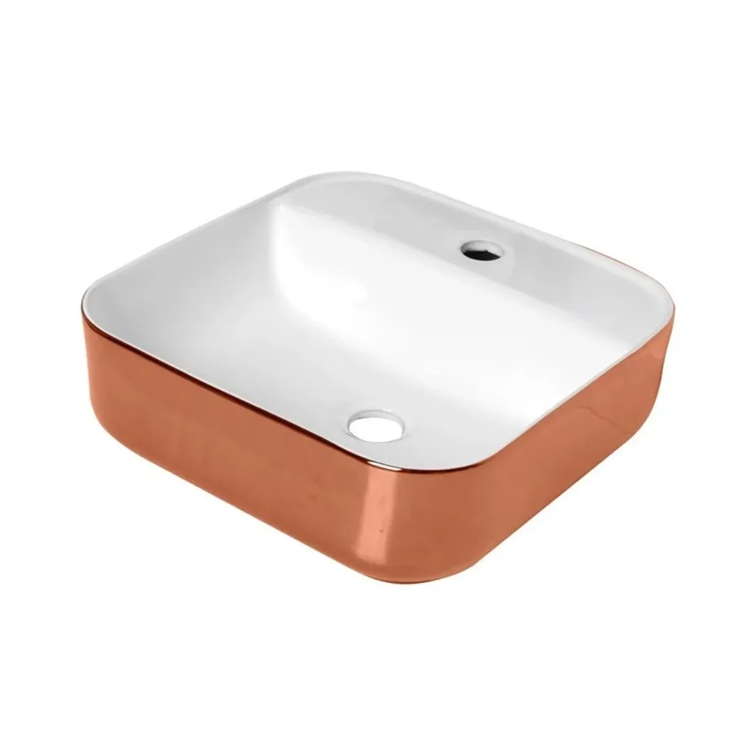 Cuba de Apoio Quadrada com Mesa 39x39cm para Banheiro Rose Gold Lexxa Bagno