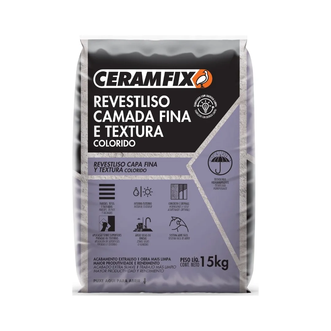 Massa Revestliso Camada Fina E Textura Branca Ceramfix 15kg