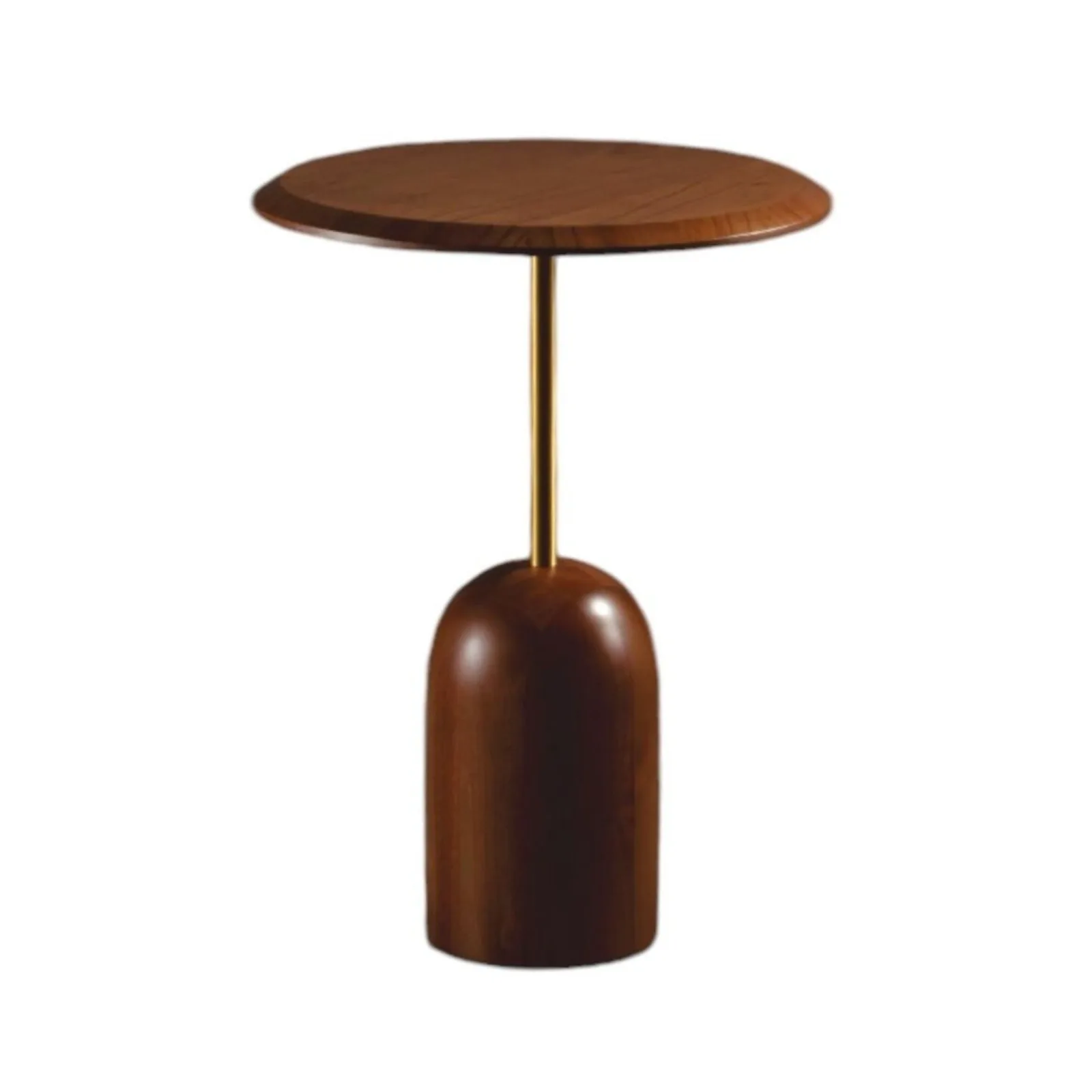 Mesa de Apoio Tampo Chanfrado Inverso Laminado Imbuia Prolongador Dourado Tonalizado Base Imbuia Ø400 x A 550 mm Meridiano Design Pill Mini
