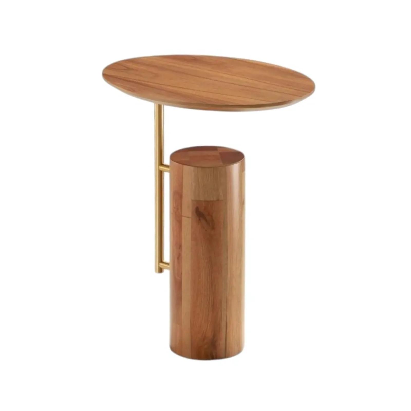 Mesa de Apoio Tampo Oval Chanfrado Imbuia Suave Prolongador Dourado Tonalizado Base Imbuia Suave 450 x 350 x A 550 mm Meridiano Design Rollin