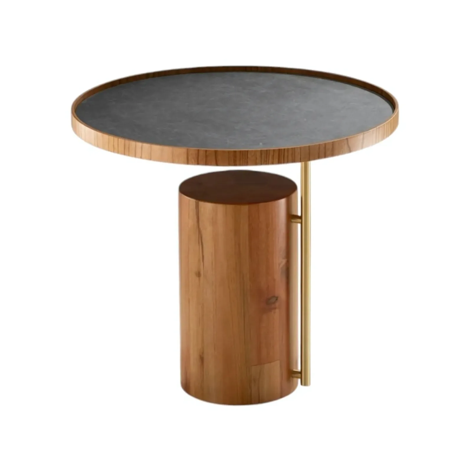 Mesa Lateral Tampo Bandeja Recouro Interno Ecosmart Verde Borda Imbuia Suave Prolongador Dourado Tonalizado Base Imbuia Suave 615 x A 610 mm Meridiano Design Rollin