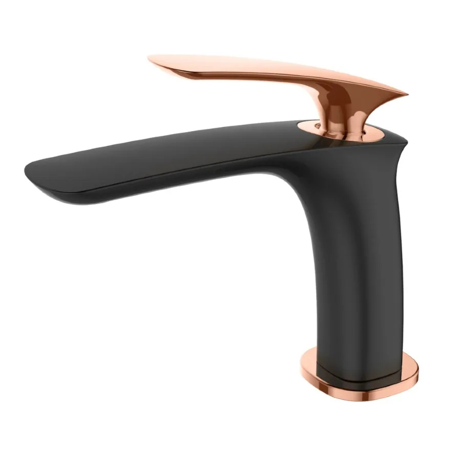 Monocomando de bancada para banheiro bica baixa Black/Rosé Gold Lexxa Bagno Evoq LX6116BRG