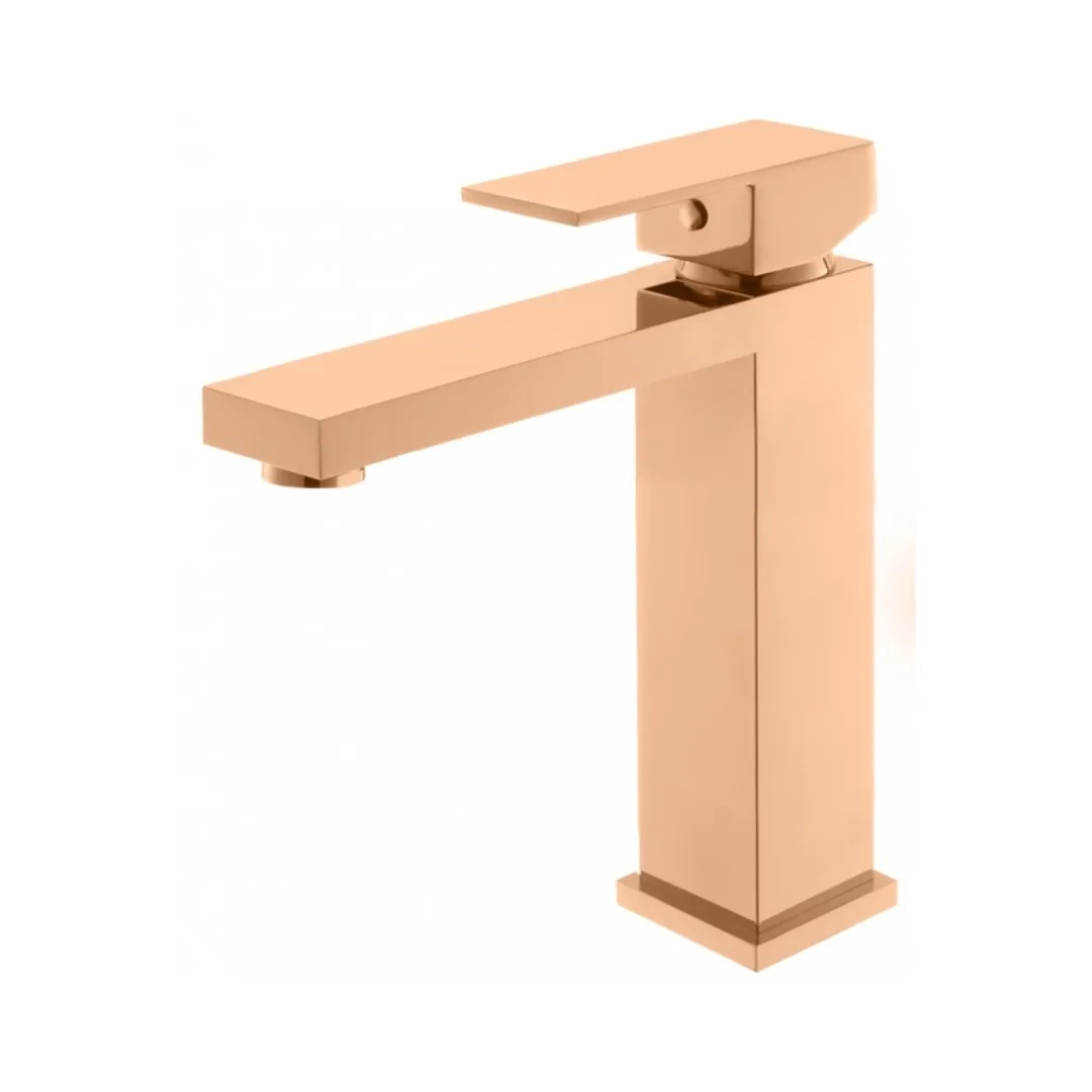 Monocomando De Bancada Para Banheiro Rose Gold Rubinettos Square RB1807N