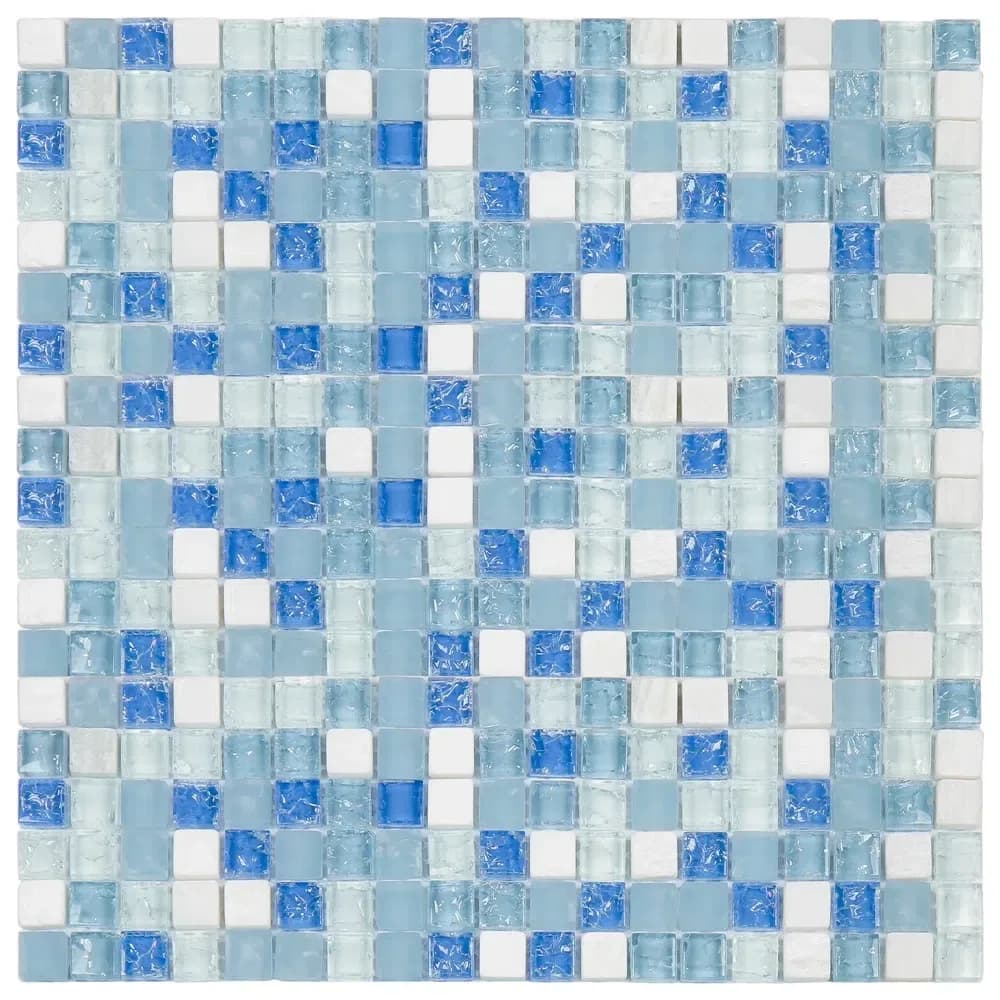 Pastilha Glass Mosaic 5 peças Azul Craquelada 31x31