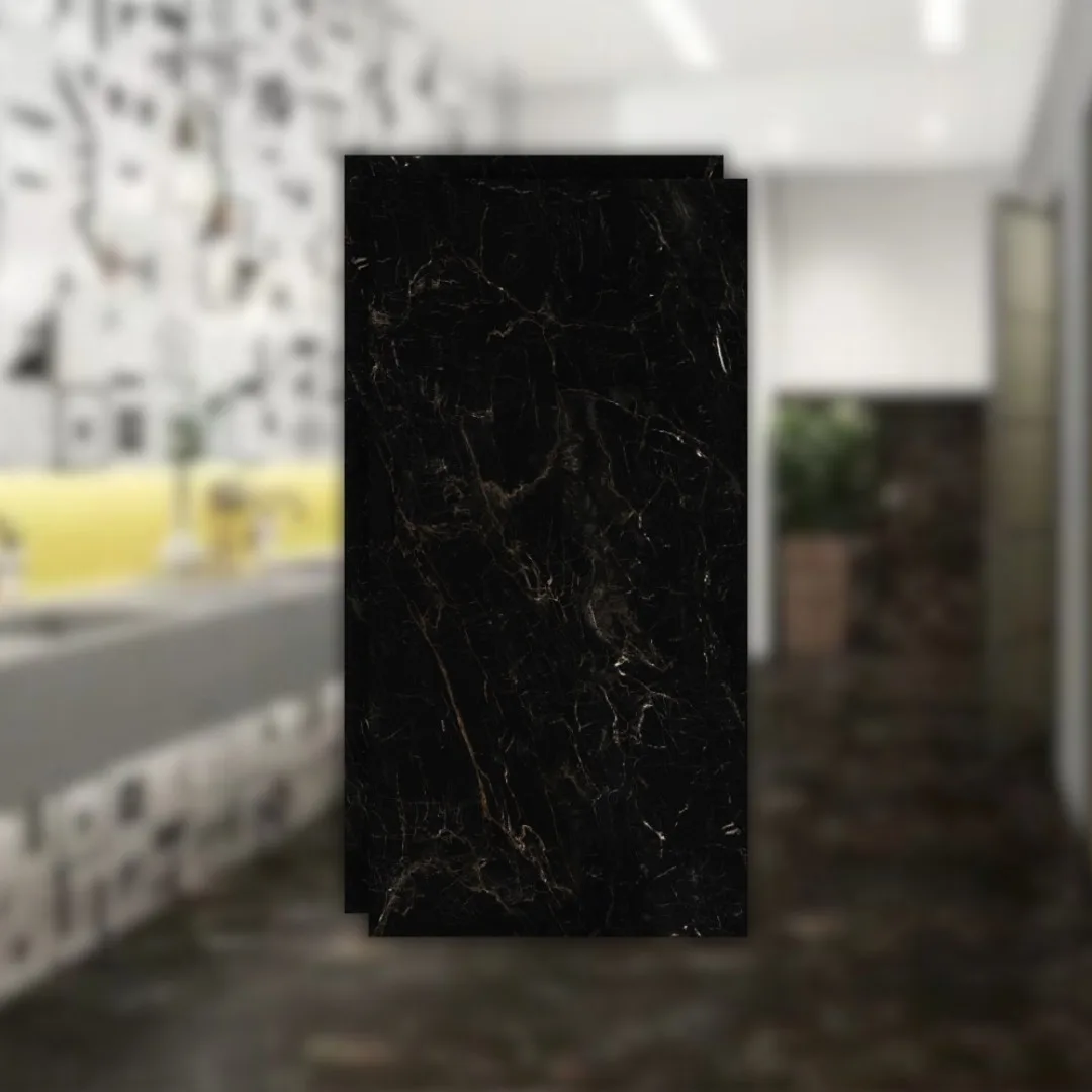 Porcelanato Preto Marmorizado Polido 62x121 Damme Michelangelo RET "A"