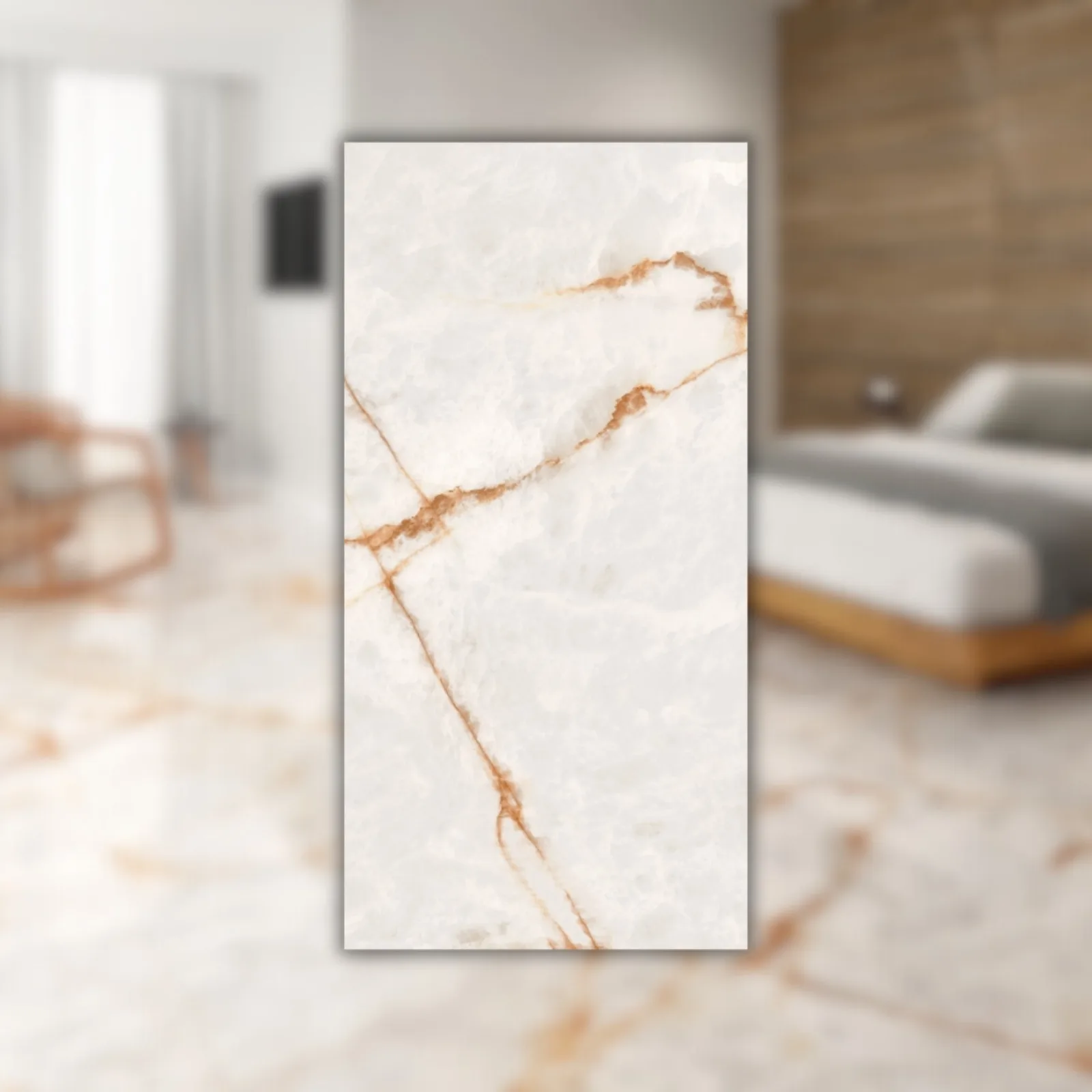 Porcelanato Bege Marmorizado Polido 62 x 121 Damme Iris RET "A"