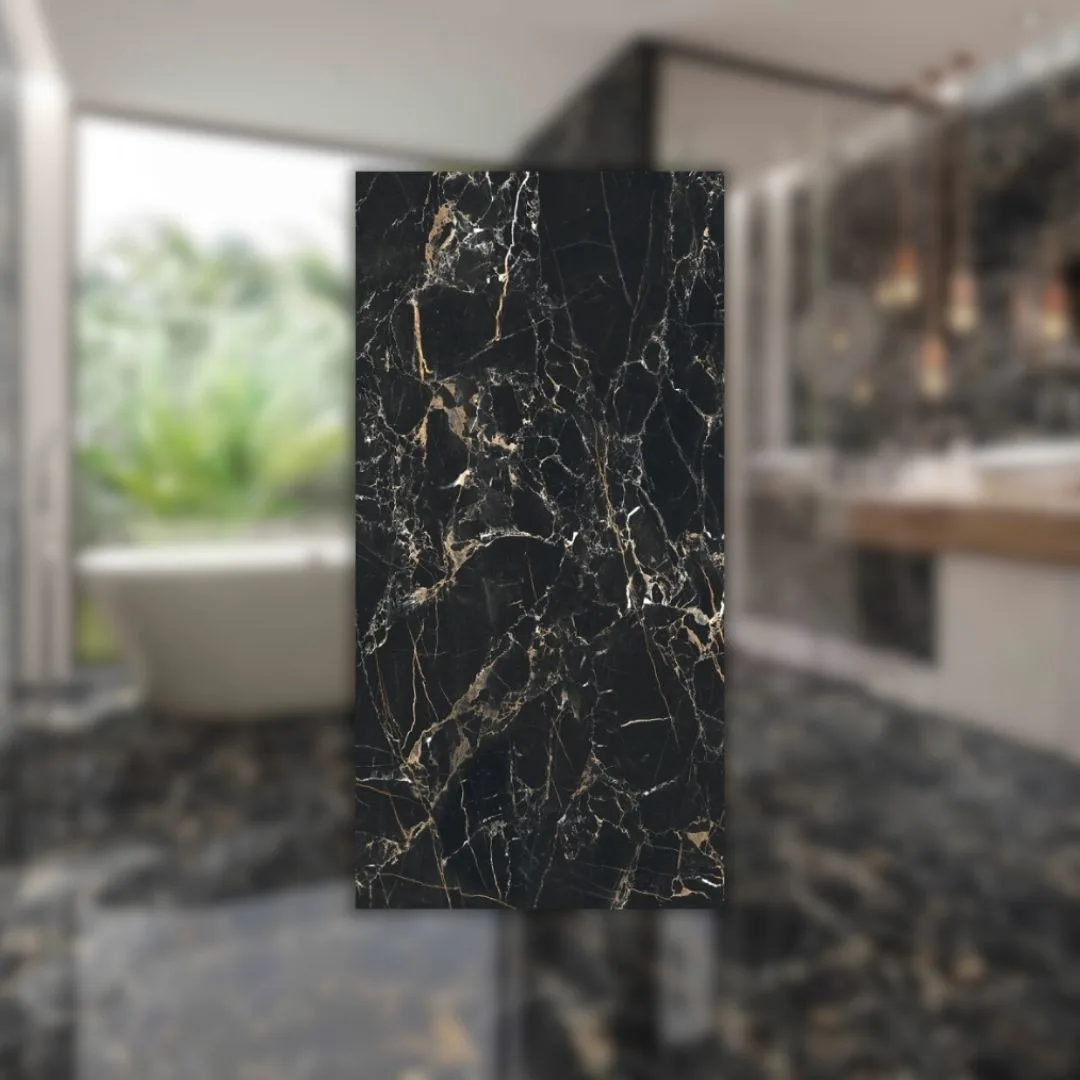 Porcelanato Marmorizado Preto Polido 62x121 Damme Saint Laurent RET "A"