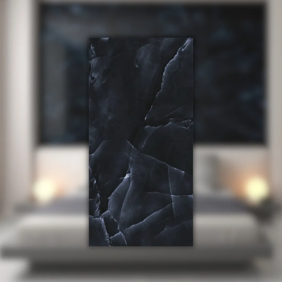 Porcelanato Marmorizado Preto Polido 62x121 Helena Pérola Negra RET "A"