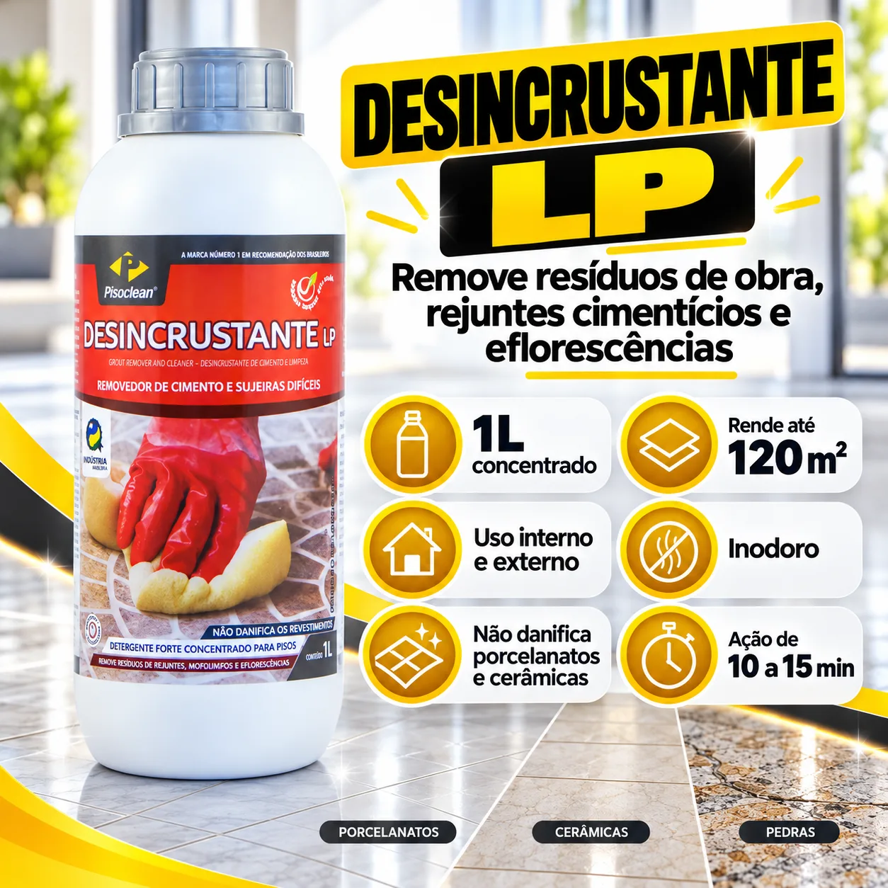 Desincrustante LP Pisoclean 1L Remove Cimento e Rejunte