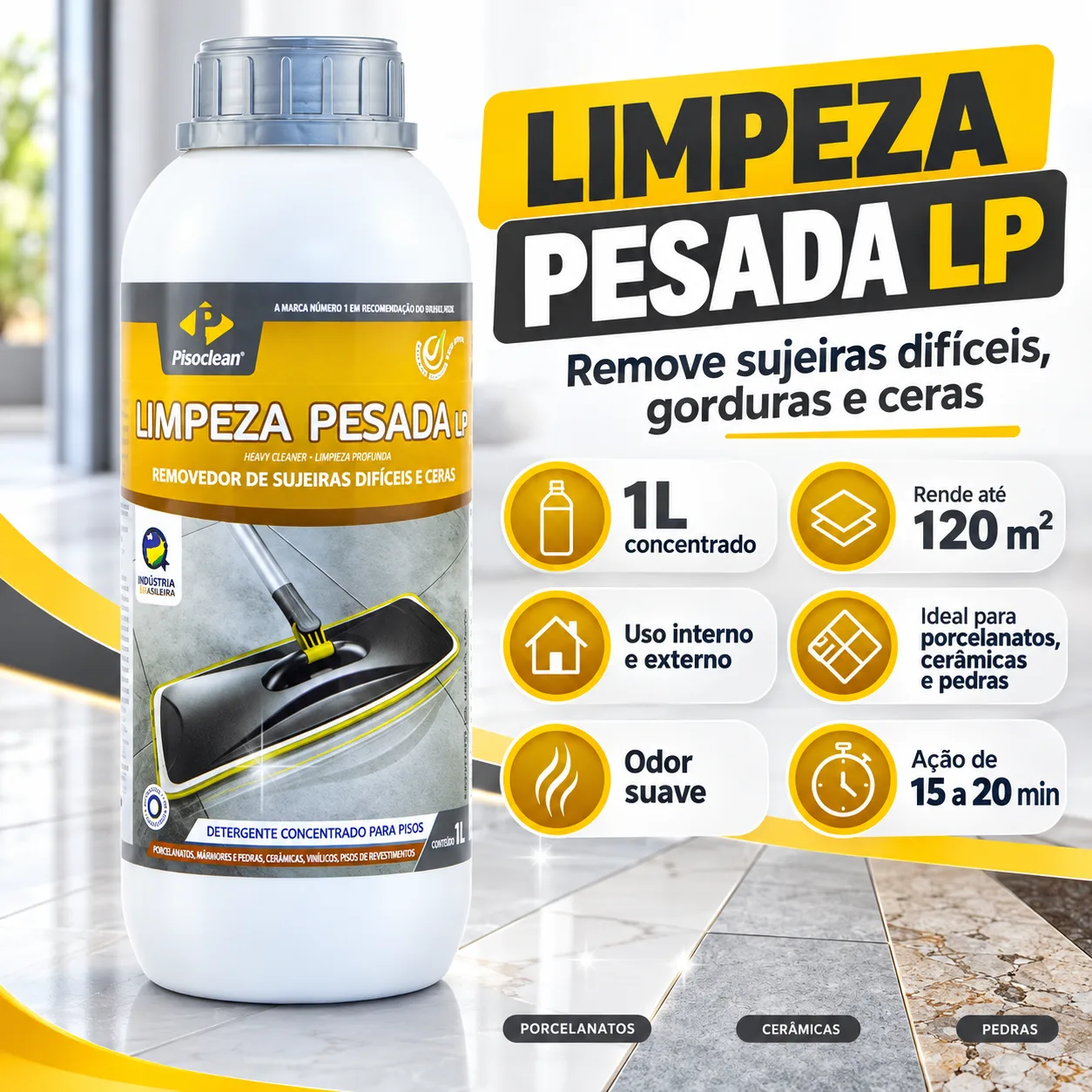 Limpeza Pesada LP Pisoclean 1L Para Porcelanato e Pisos