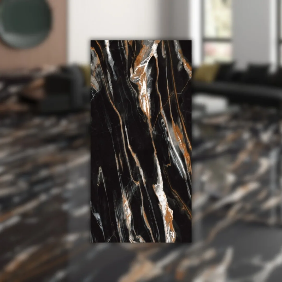 Revestimento Marmorizado Preto Polido 61x120 Helena Freedom RET "A"