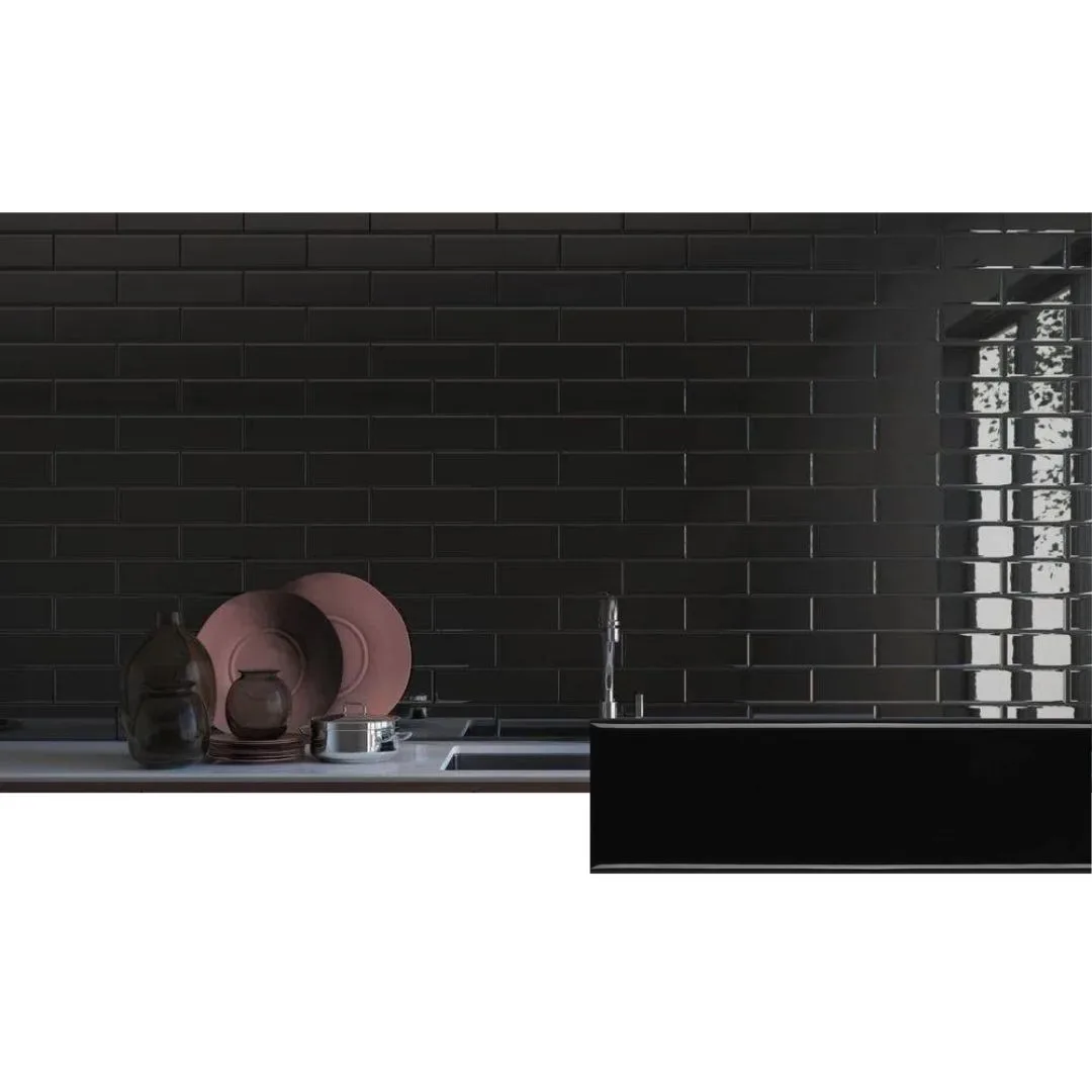 Revestimento Tijolinho Preto Brilho 7x25 Decortiles Color Mind Black BR