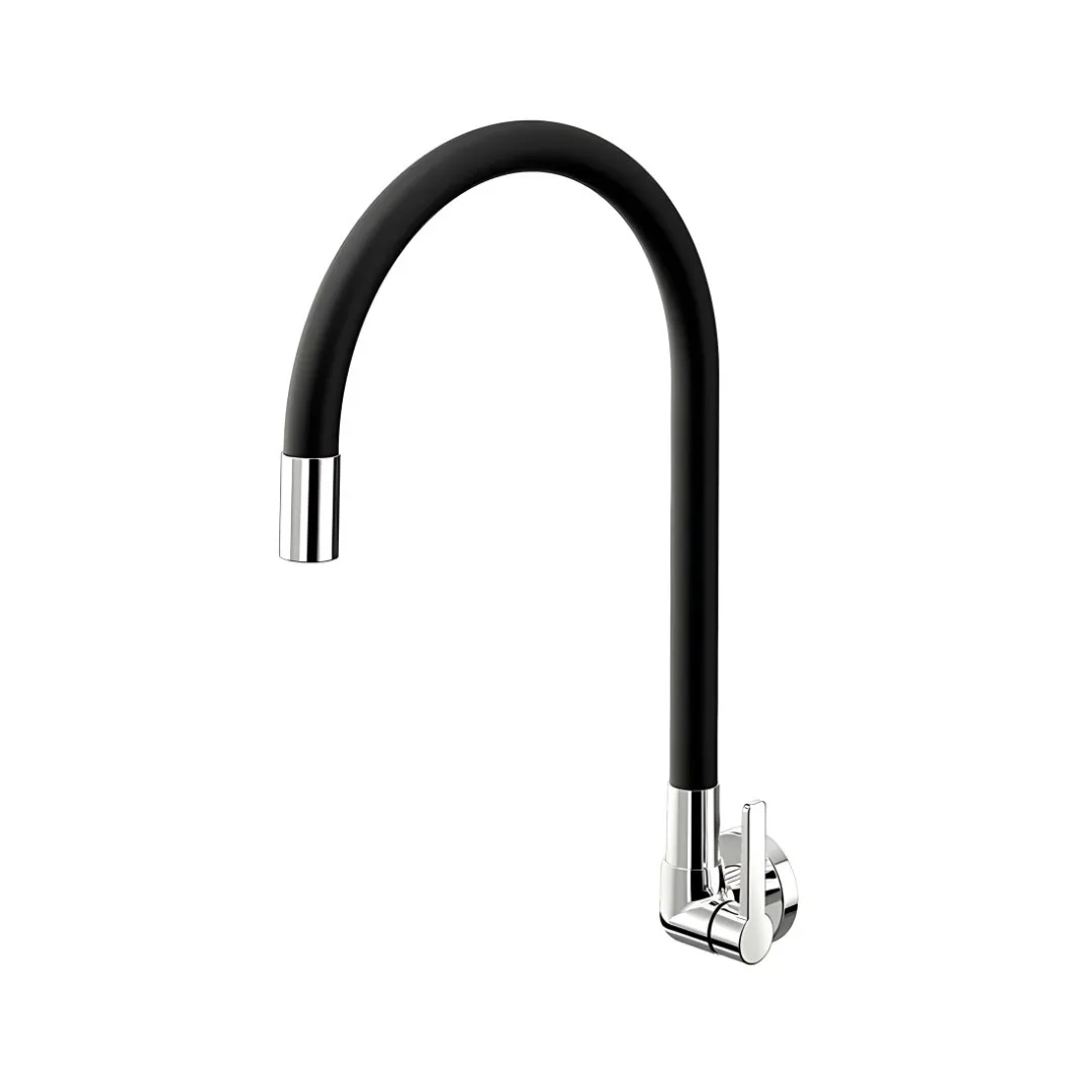 Torneira Bica Alta De Parede Para Cozinha Preta Cromado Docol Galiflex
