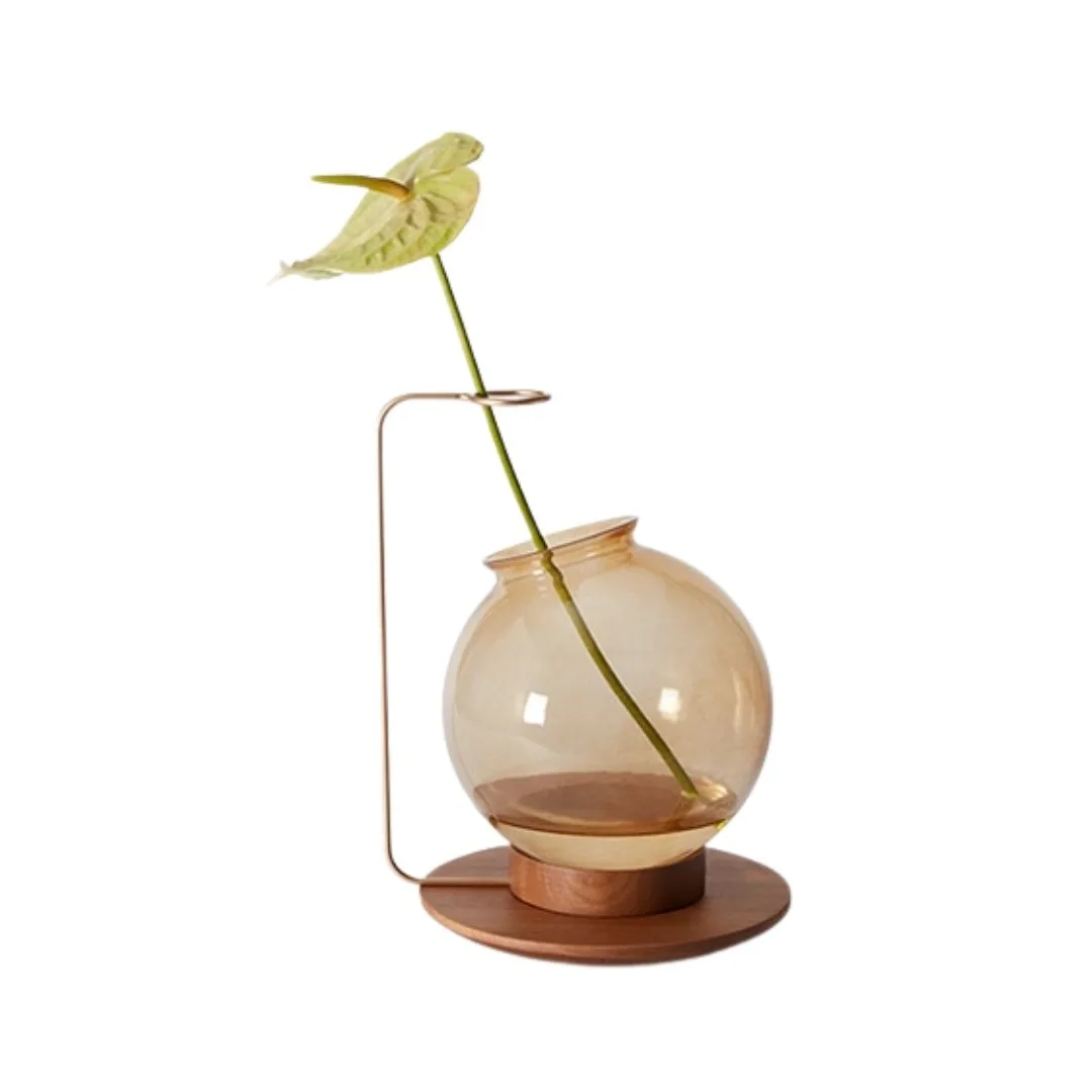 Vaso Vidro Técnica De Murano Base Madeira Maciça Usinado 325 x 230 x 245 Tumar Domo