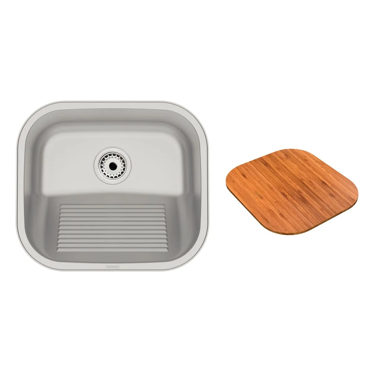 Tanque de Encaixe 19 em Aço Inox Escovado 40x35 cm com Tábua de Madeira Tramontina Hera Compact